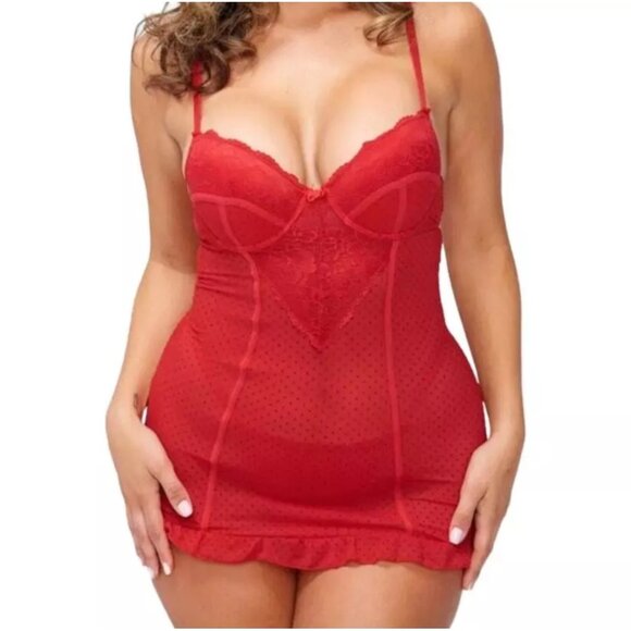 Fredericks of Hollywood NWT Adele Lace & Mesh Underwire Chemise Panty Set Sz Med - Picture 1 of 15